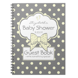 Grau mit gelbem Tupfen-Babyparty-Gast-Buch Notizblock