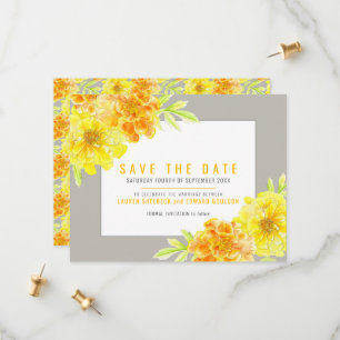 Grau mit gelben Marigolds Aquarellhochzeit Save The Date