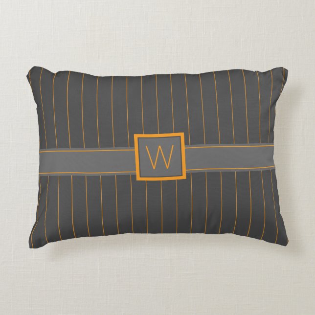 Grau mit Orange Pinstripes Accent Pillow Dekokissen (Vorderseite)