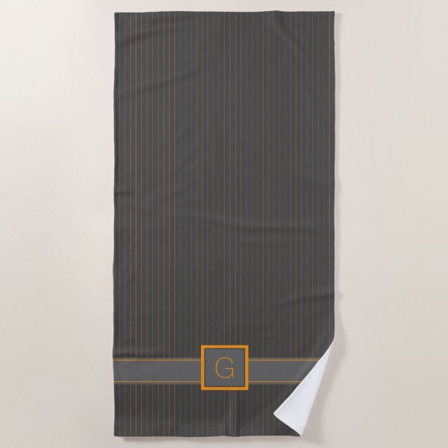 Grau mit Orange Pinstripes Beach Handtuch (Vorderseite)