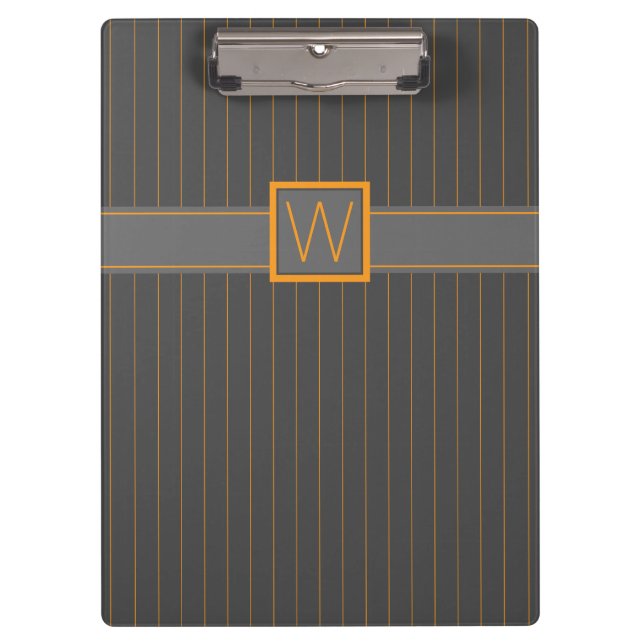 Grau mit Orange Pinstripes Clipboard Klemmbrett (Vorderseite)