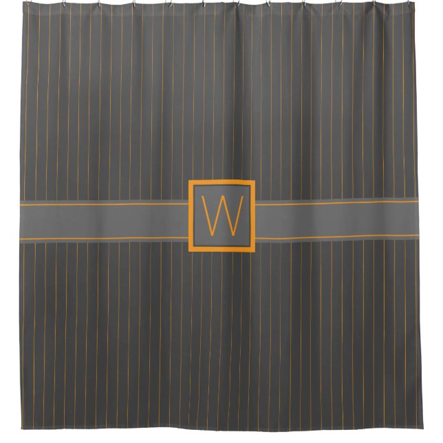 Grau mit Orange Pinstripes Duschvorhang (Vorderseite)