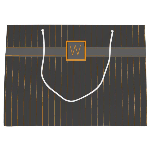 Grau mit Orange Pinstripes Geschenktasche Große Geschenktüte (Vorderseite)