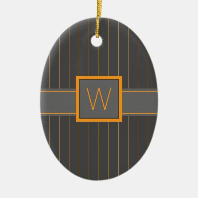 Grau mit Orange Pinstripes Keramik Ornament (Vorne)