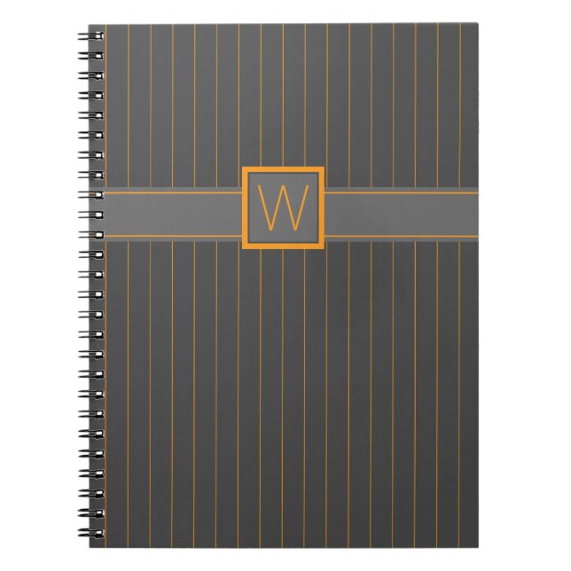Grau mit Orange Pinstripes Notebook Notizblock (Vorderseite)