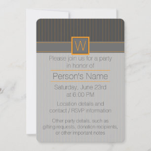Grau mit Orange Pinstripes Party Einladung