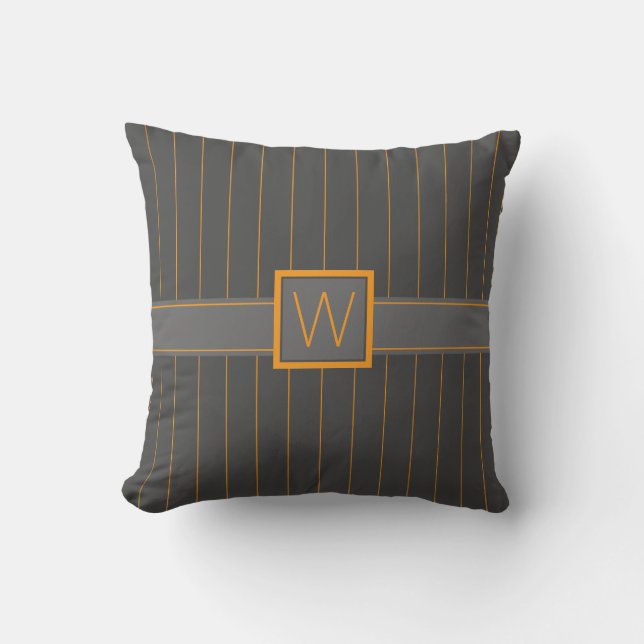 Grau mit Orange Pinstripes Pillow Kissen (Vorderseite)