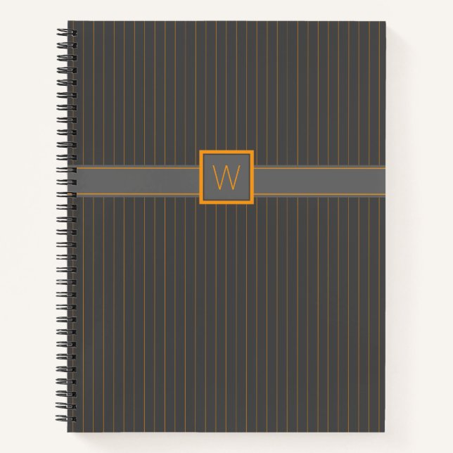 Grau mit Orange Pinstripes Spiral Notebook Notizbuch (Vorderseite)