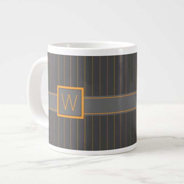 Grau mit Orange Pinstripes Tasse (Vorderseite Links)