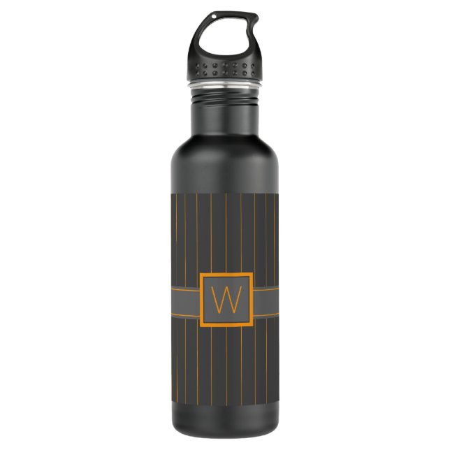 Grau mit Orange Pinstripes Wasser Flasche Trinkflasche (Vorderseite)