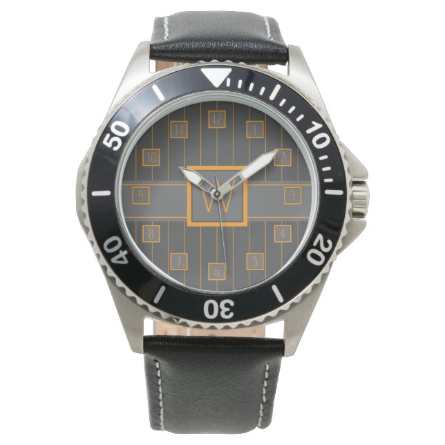 Grau mit Orange Pinstripes Watch Armbanduhr (Vorderseite)