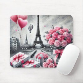 GRAU MIT PINK PARIS VALENTINSTAG BLUME MOUSEPAD