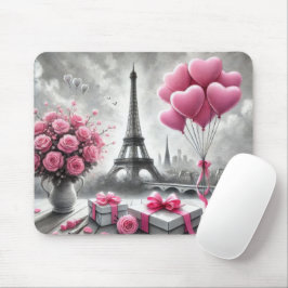 GRAU MIT PINK PARIS VALENTINSTAG BLUME MOUSEPAD