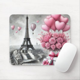 GRAU MIT PINK PARIS VALENTINSTAG BLUME MOUSEPAD