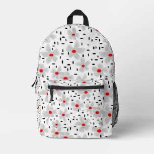 grau mit roten Blume auf weißem Hintergrund Retro Bedruckter Rucksack