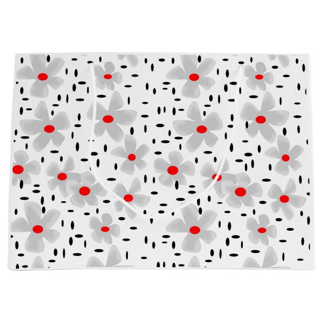 grau mit roten Blume auf weißem Hintergrund Retro Große Geschenktüte (Vorderseite)