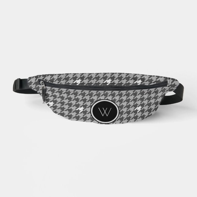 Grau mit Silver Accent Hahnentrittmuster Bauchtasche (Vorderseite)