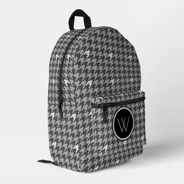 Grau mit Silver Accent Hahnentrittmuster Bedruckter Rucksack (Rückseitige Ecke links)