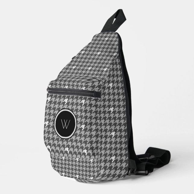 Grau mit Silver Accent Hahnentrittmuster Crossbody Bag (Rechte Ecke)