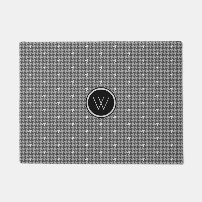 Grau mit Silver Accent Hahnentrittmuster Doormat Fußmatte (Vorderseite)