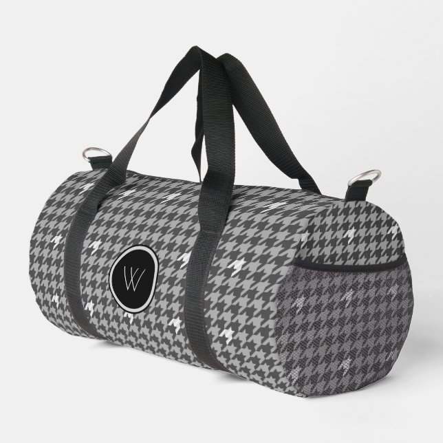 Grau mit Silver Accent Hahnentrittmuster Duffle Bag (Rechte Ecke)