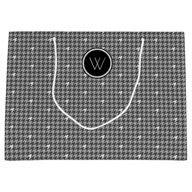 Grau mit Silver Accent Hahnentrittmuster Gift Bag Große Geschenktüte (Vorderseite)