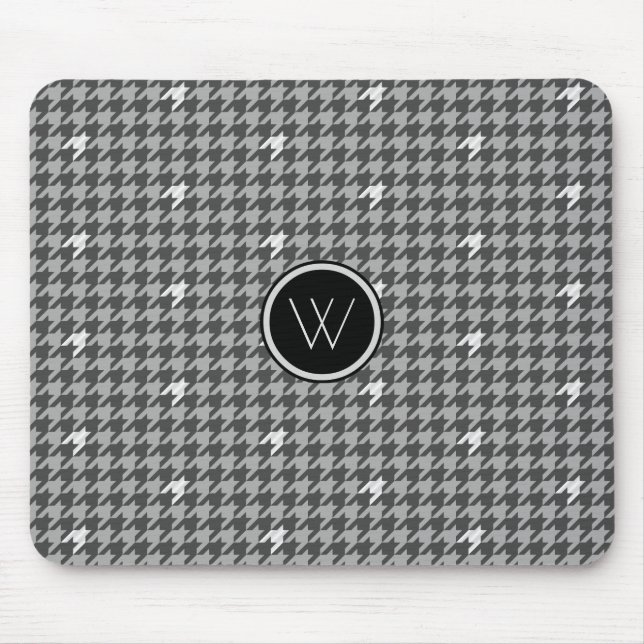 Grau mit Silver Accent Hahnentrittmuster Mousepad (Vorne)