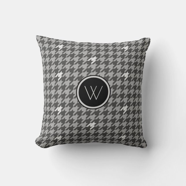Grau mit Silver Accent Hahnentrittmuster Pillow Kissen (Vorderseite)