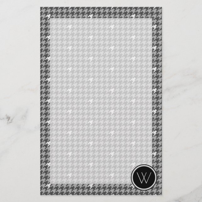 Grau mit Silver Accent Hahnentrittmuster Stationer Briefpapier (Vorderseite)