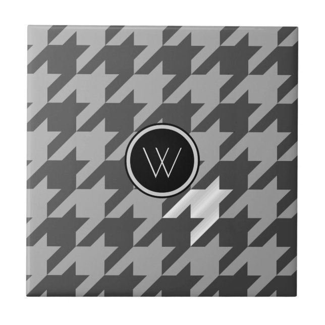 Grau mit Silver Accent Hahnentrittmuster Tile Fliese (Vorderseite)