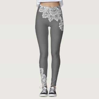 Grau mit weißem Spitzeakzent Leggings