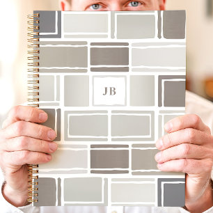 Grau Modern Geometrisch Monogrammiert Planer