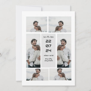 Grau-moderne, elegante Foto-Collage Save the Date Einladung