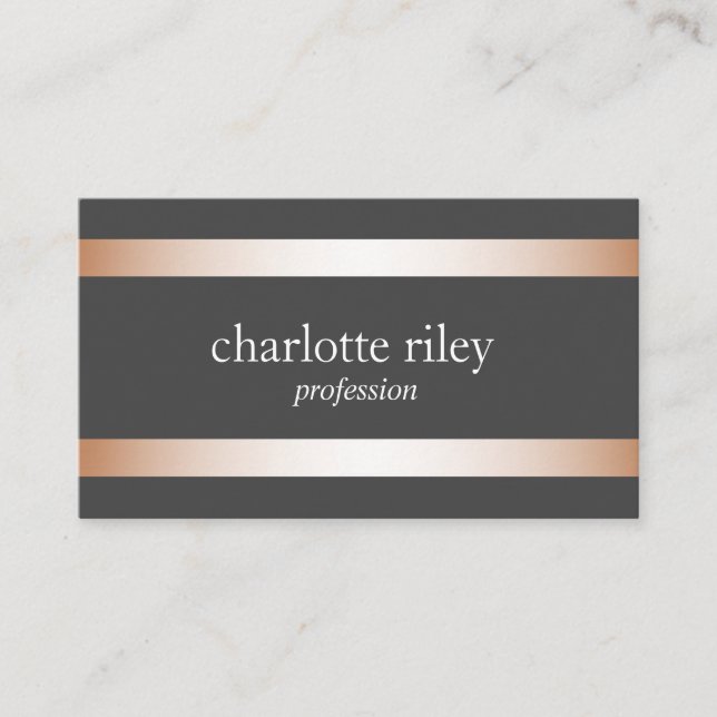 Grau | Moderne Rose Gold Streifen Stilvoll Visitenkarte (Vorderseite)