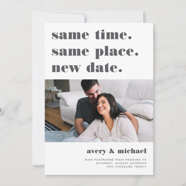 Grau | Modernes Hochzeitspause - Foto Save The Date (Vorderseite)