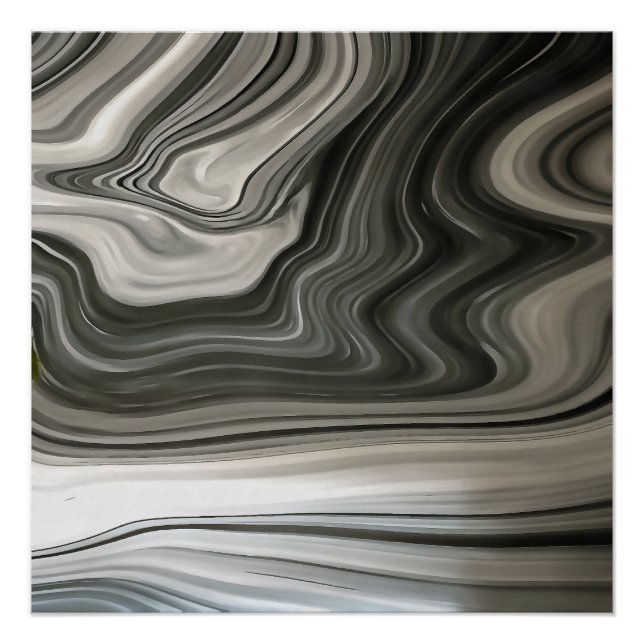 Grau Monotone Artistic Acrylic Pour Abstrakt Poster (Vorderseite)