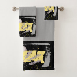 Grau Moon und eine Blume Aquarell abstrakt Badhandtuch Set
