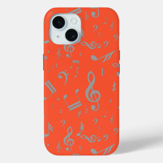 Grau musical notes on Orange iPhone 15 Hülle