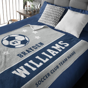 Grau Navy Benutzerdefinierter Fußballname und -num Fleecedecke