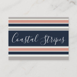 Grau Navy Blue Pink Coastal Stripes Muster Visitenkarte