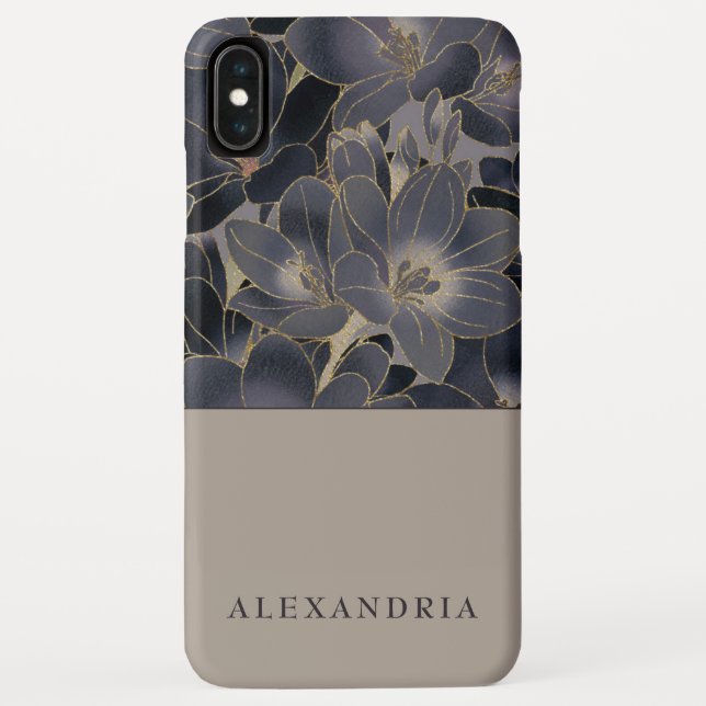 Grau & Navy Blütenblume | PERSONALISIERT Case-Mate iPhone Hülle (Rückseite)