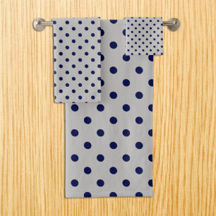 Grau Navy Polka-Punkt Badhandtuch Set