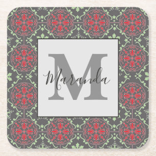 Grau-Nordic Snowflake Wintermuster Monogramm Rechteckiger Pappuntersetzer