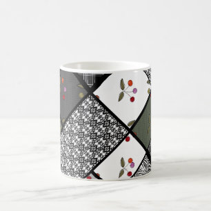 Grau Olive rustikales Patchworkmuster Kaffeetasse
