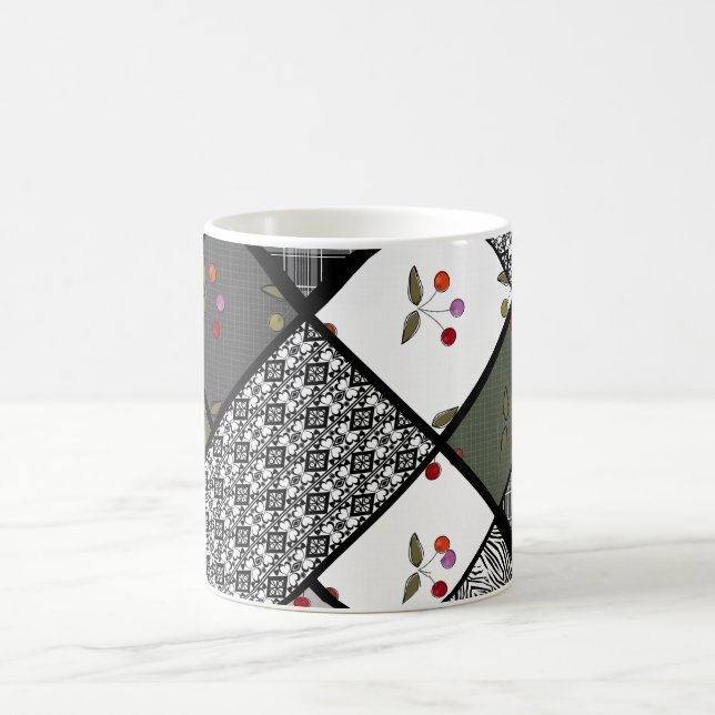 Grau Olive rustikales Patchworkmuster Kaffeetasse (Mittel)