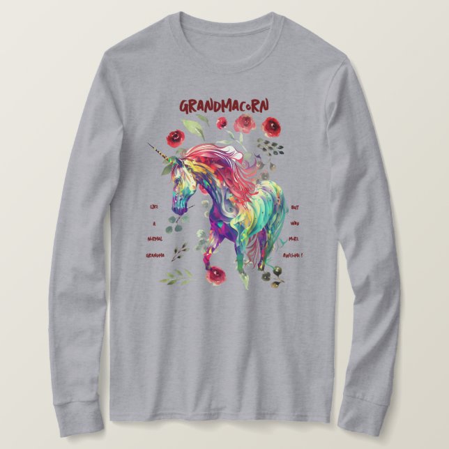 (Grau) Oma Unicorn T-Shirt (Design vorne)