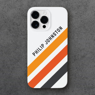 Grau-orange diagonale Retrostreifen weiß Case-Mate iPhone 14 Pro Max Hülle