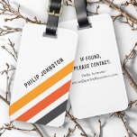 Grau-orange diagonale Retrostreifen weiß Gepäckanhänger<br><div class="desc">Gepäckanhänger mit drei diagonalen Streifen in dunkelgrau und zwei Orangetönen auf weißem Hintergrund und Ihr individuelle Name in einem kühlen,  modernen serifenlosen Schriftart. Fügen Sie Ihre Kontaktinformationen auf der Rückseite ein.</div>