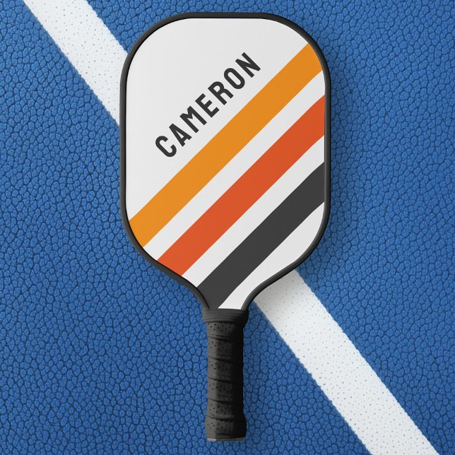 Grau-orange diagonale Retrostreifen weiß Pickleball Schläger (Gray and orange diagonal retro stripes white pickleball paddle)