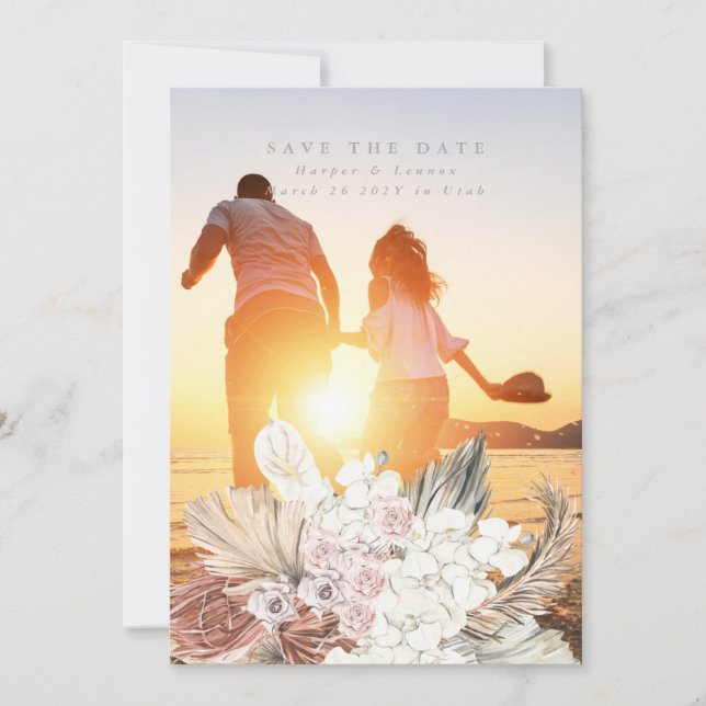Grau Pampas Grass Floral Ultimate Tropical Dschung Save The Date (Vorderseite)